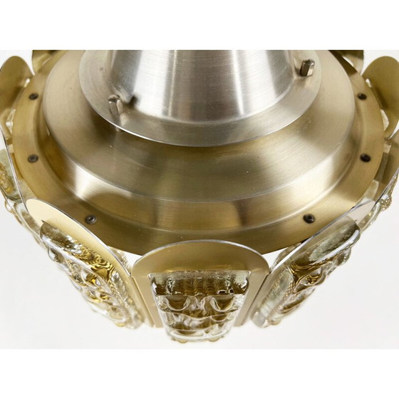 Image 1 of Suspension vintage en laiton et verre texturé par Vitrika, Danemark 1960