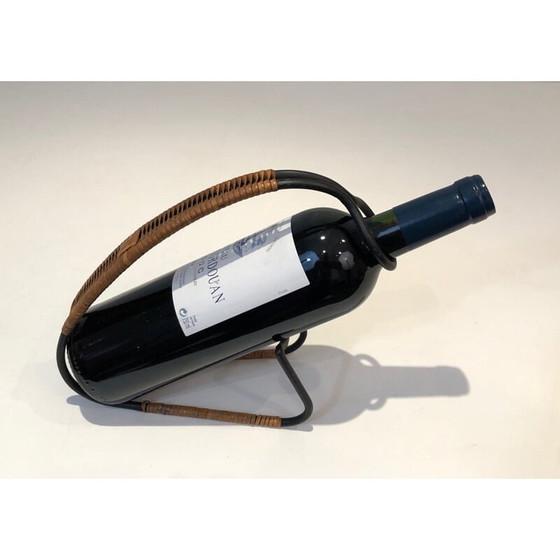 Image 1 of Porte-bouteille scandinave vintage en métal laqué noir et rotin, 1950