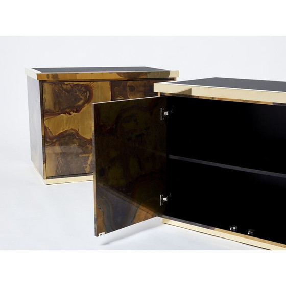 Image 1 of Paire de meubles de rangement vintage en laiton oxydé par Isabelle et Richard Faure, 1970