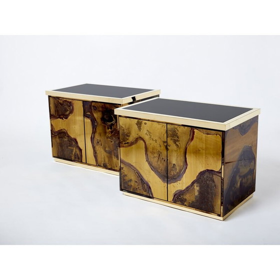 Image 1 of Paire de meubles de rangement vintage en laiton oxydé par Isabelle et Richard Faure, 1970