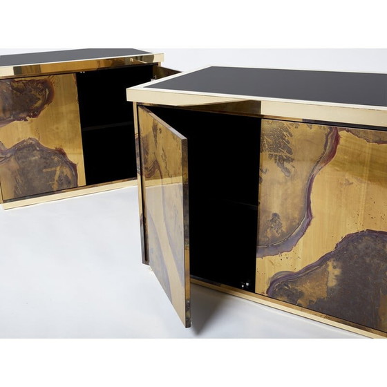 Image 1 of Paire de meubles de rangement vintage en laiton oxydé par Isabelle et Richard Faure, 1970