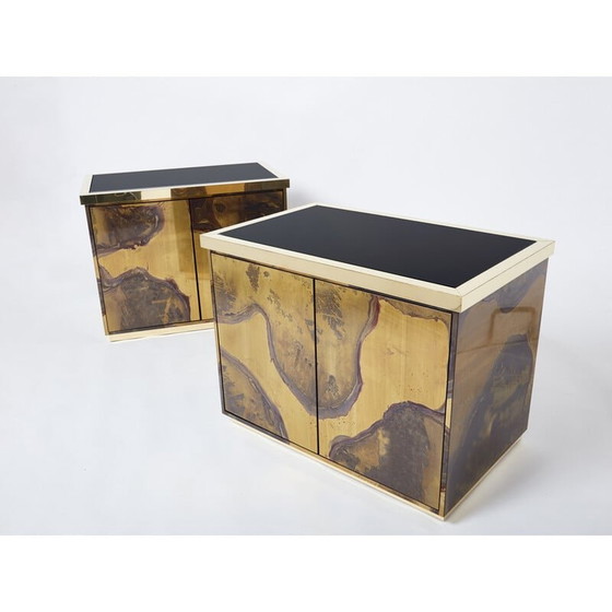 Image 1 of Paire de meubles de rangement vintage en laiton oxydé par Isabelle et Richard Faure, 1970