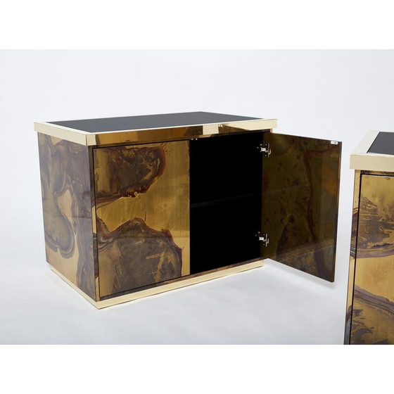 Image 1 of Paire de meubles de rangement vintage en laiton oxydé par Isabelle et Richard Faure, 1970