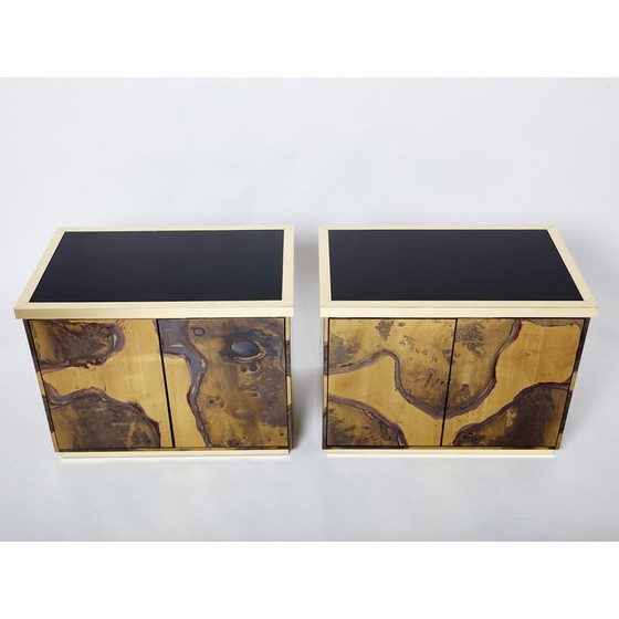 Image 1 of Paire de meubles de rangement vintage en laiton oxydé par Isabelle et Richard Faure, 1970