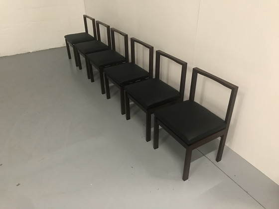 Image 1 of Chaises de salle à manger en palissandre et en skaï, 1970, Belgique, lot de 6