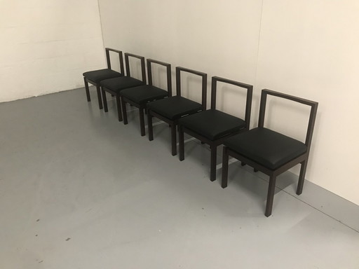 Chaises de salle à manger en palissandre et en skaï, 1970, Belgique, lot de 6