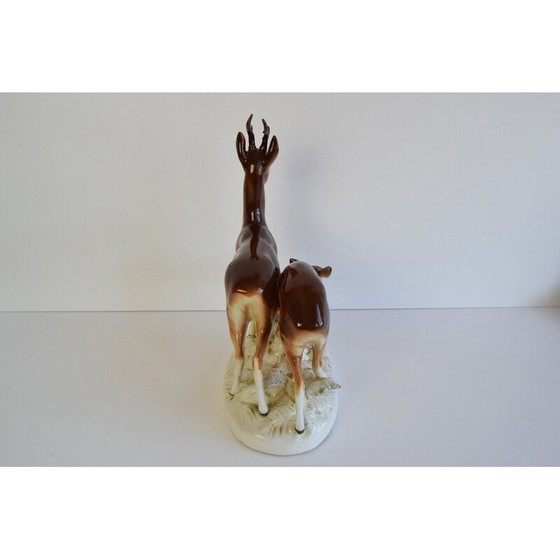 Image 1 of Sculpture vintage en porcelaine représentant un cerf et une biche de Royal Dux, Tchécoslovaquie 1950