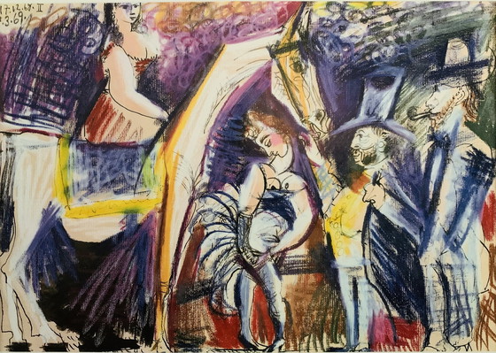 Image 1 of Pablo Picasso, "Cirque, 1968". Lithographie couleur offset autorisée, signée, de haute qualité. Cadre inclus