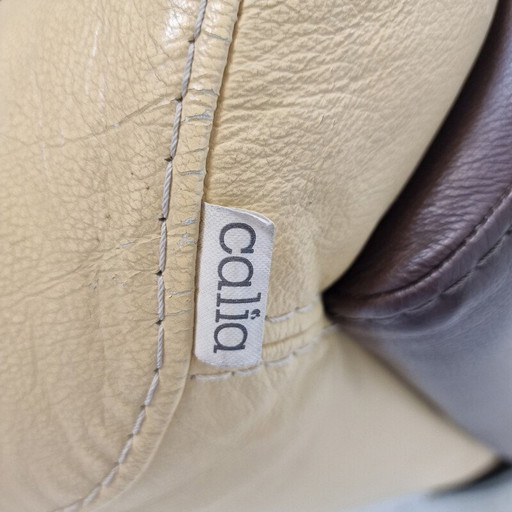 Paire de fauteuils vintage en bois massif et cuir beige pour Calia, Italie 1980