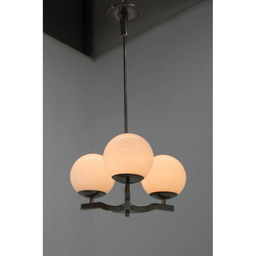 Lustre fonctionnaliste vintage à trois flammes en nickel par Ias, 1930