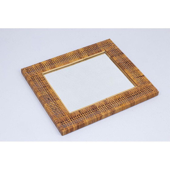 Image 1 of Miroir vintage en teck massif et rotin, Suède 1950
