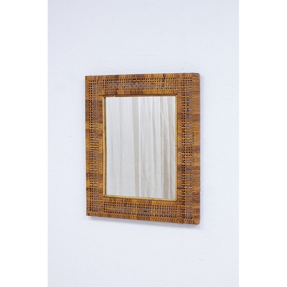 Image 1 of Miroir vintage en teck massif et rotin, Suède 1950