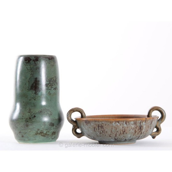 Image 1 of Vase scandinave en céramique vintage vert bronze pour l'Arabie, 1940