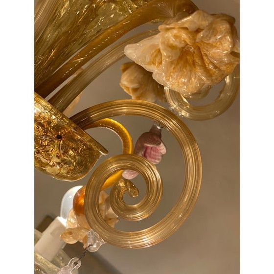 Image 1 of 1970S Lustre en verre de Murano Multicolore avec fleurs