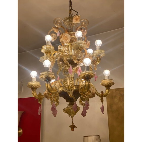 Image 1 of 1970S Lustre en verre de Murano Multicolore avec fleurs