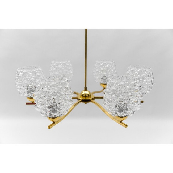 Image 1 of Lustre vintage en verre et laiton par Helena Tynell pour Limburg, Allemagne 1960