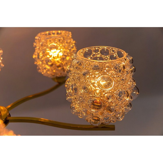Image 1 of Lustre vintage en verre et laiton par Helena Tynell pour Limburg, Allemagne 1960