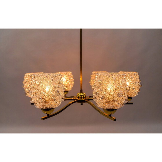 Image 1 of Lustre vintage en verre et laiton par Helena Tynell pour Limburg, Allemagne 1960