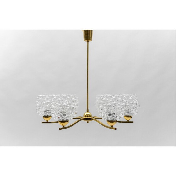 Image 1 of Lustre vintage en verre et laiton par Helena Tynell pour Limburg, Allemagne 1960