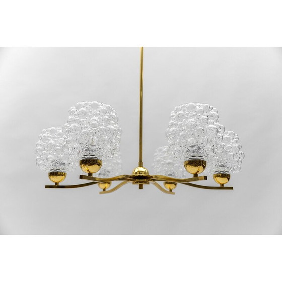 Image 1 of Lustre vintage en verre et laiton par Helena Tynell pour Limburg, Allemagne 1960