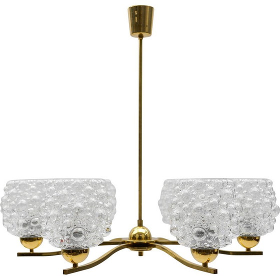 Image 1 of Lustre vintage en verre et laiton par Helena Tynell pour Limburg, Allemagne 1960