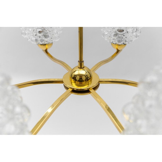 Image 1 of Lustre vintage en verre et laiton par Helena Tynell pour Limburg, Allemagne 1960