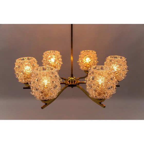 Image 1 of Lustre vintage en verre et laiton par Helena Tynell pour Limburg, Allemagne 1960