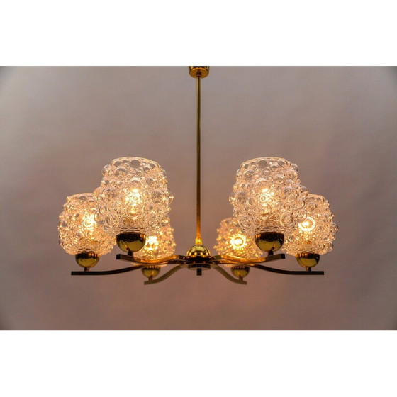 Image 1 of Lustre vintage en verre et laiton par Helena Tynell pour Limburg, Allemagne 1960