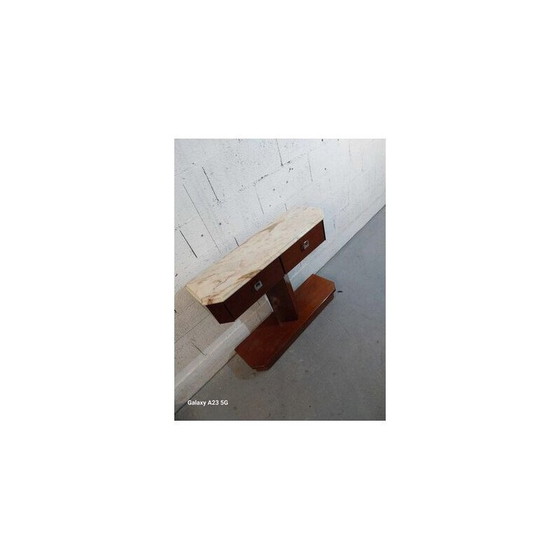 Image 1 of Console vintage en placage d'acajou et plateau de marbre, 1970