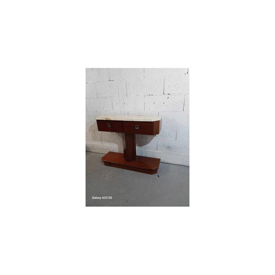 Image 1 of Console vintage en placage d'acajou et plateau de marbre, 1970