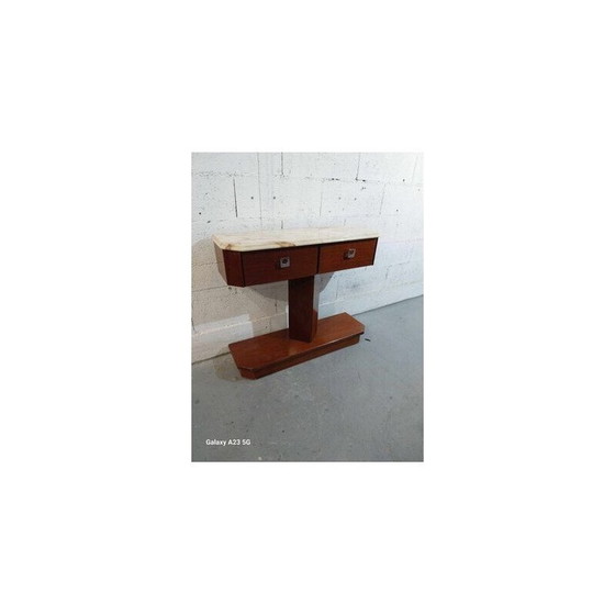 Image 1 of Console vintage en placage d'acajou et plateau de marbre, 1970