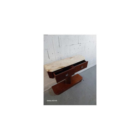 Image 1 of Console vintage en placage d'acajou et plateau de marbre, 1970