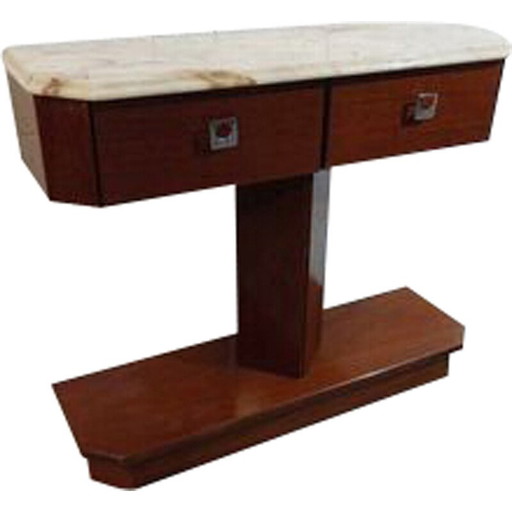 Console vintage en placage d'acajou et plateau de marbre, 1970