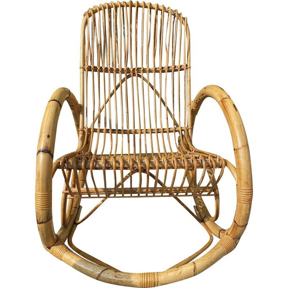 Image 1 of Fauteuil à bascule vintage en bambou et rotin, 1970