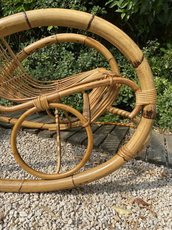 Image 1 of Fauteuil à bascule vintage en bambou et rotin, 1970