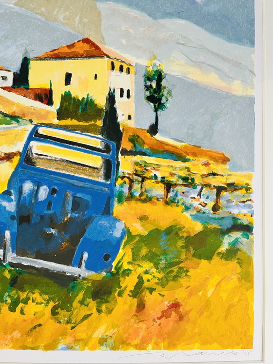 Image 1 of Deux Chevaux Bleu" - Sérigraphie de Willem Brauckmann