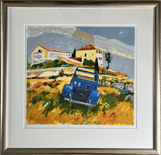 Image 1 of Deux Chevaux Bleu" - Sérigraphie de Willem Brauckmann