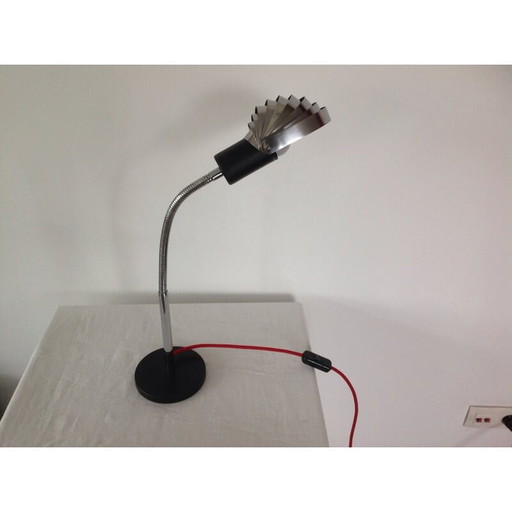 Lampe vintage en acier argenté et flexible avec abat-jour en forme de lame, Suisse 1970