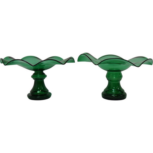 Paire de bols en verre d'art vintage par Glasswork Novy Bor, Tchécoslovaquie, années 1930