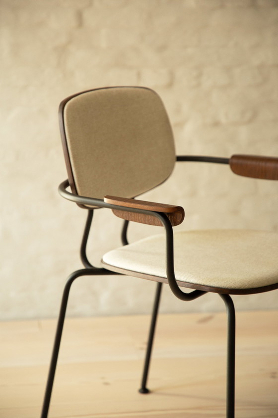 Image 1 of Ensemble de 6 chaises de salle à manger en bois avec dossier et assise tapissés