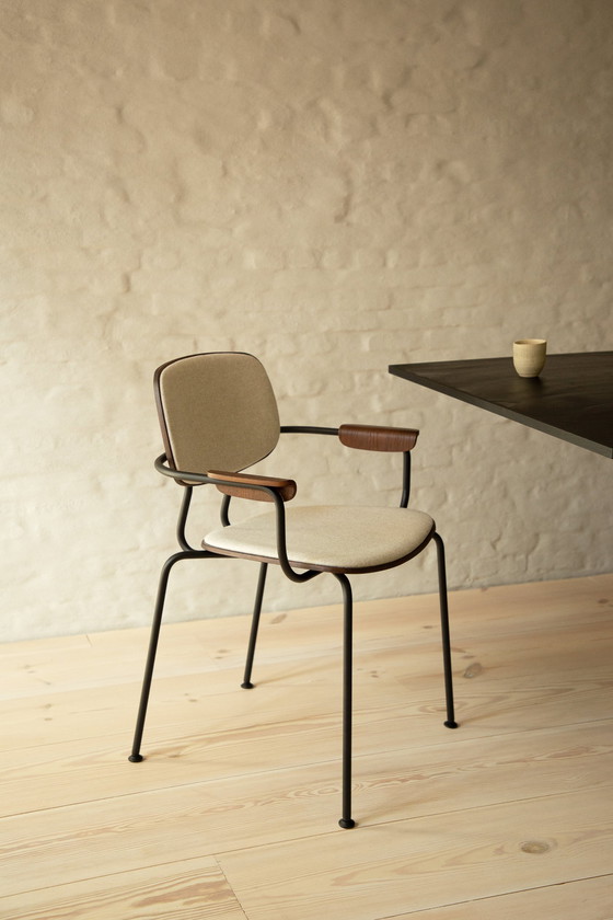 Image 1 of Ensemble de 6 chaises de salle à manger en bois avec dossier et assise tapissés