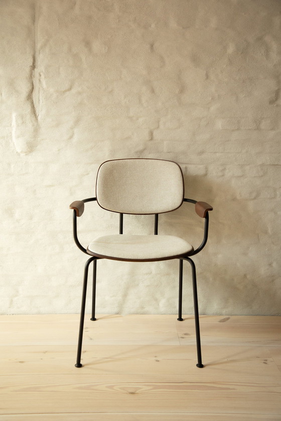 Image 1 of Ensemble de 6 chaises de salle à manger en bois avec dossier et assise tapissés