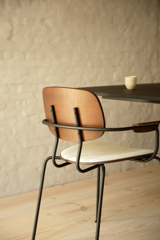 Image 1 of Ensemble de 6 chaises de salle à manger en bois avec dossier et assise tapissés