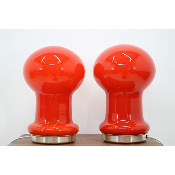 Image 1 of Paire de lampes vintage en verre rouge, 1960
