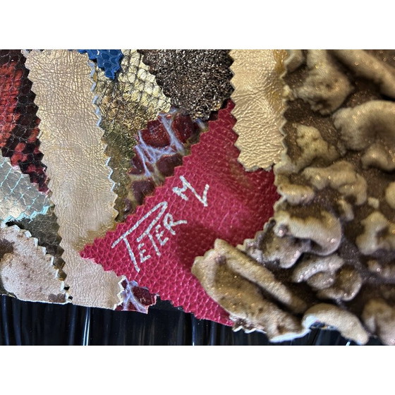 Image 1 of Miroir patchwork en cuir vintage par Peter M