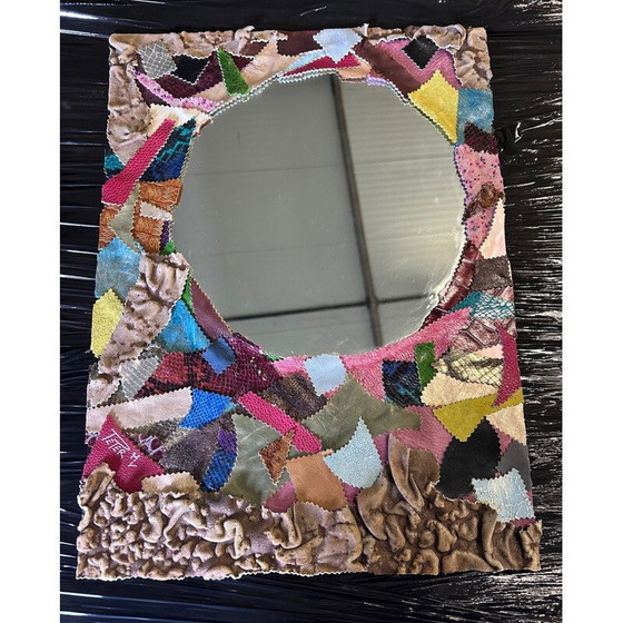 Image 1 of Miroir patchwork en cuir vintage par Peter M