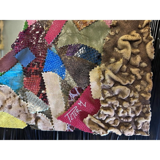 Image 1 of Miroir patchwork en cuir vintage par Peter M