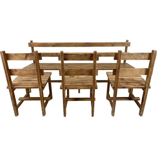 Banc vintage avec 3 chaises en bois