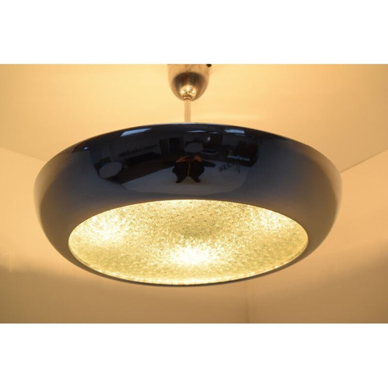 Image 1 of Suspension Ufo vintage en verre et chrome par Josef Hurka, Tchécoslovaquie 1940