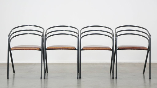 4 X Chaise de salle à manger design avec assise en cuir et structure en métal